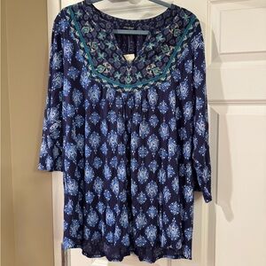 Lucky Brand Blue Print 3/4 Sleeve Blouse